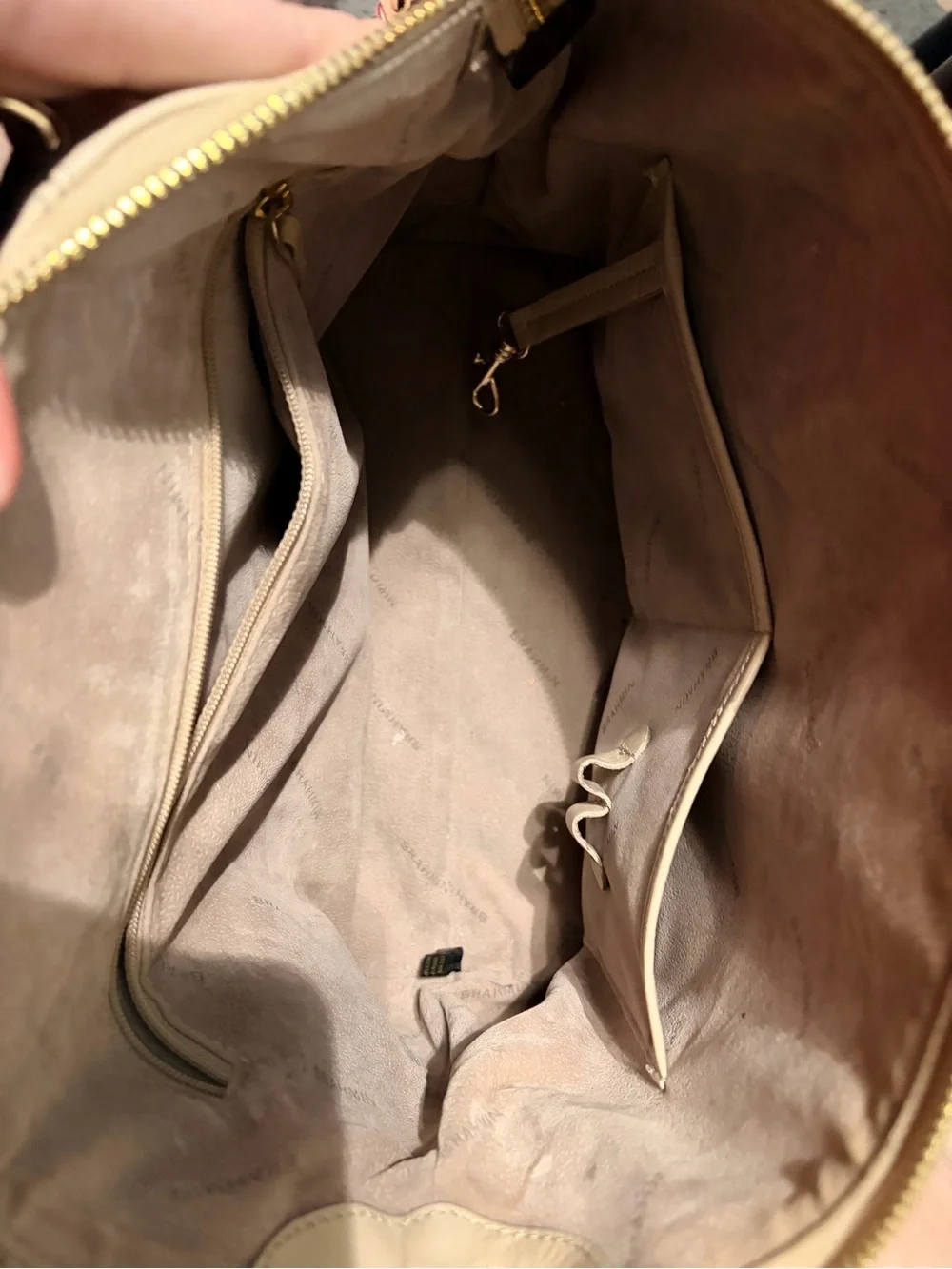 Brahmin Cream and Brown Croc-Trim Leather Satchel with Shoulder Strap